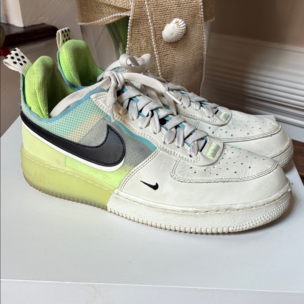 Nike Low-Top Sneakers in White, Lime & Aqua with Black Swoosh